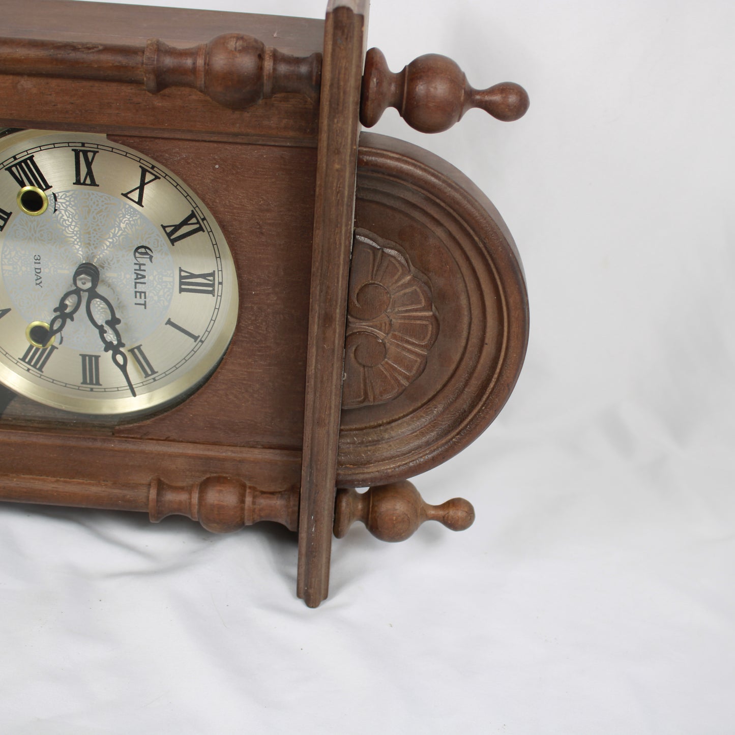 Chalet 31-Day Wooden Wall Clock, Pendulum Chime Clock with Winding Key