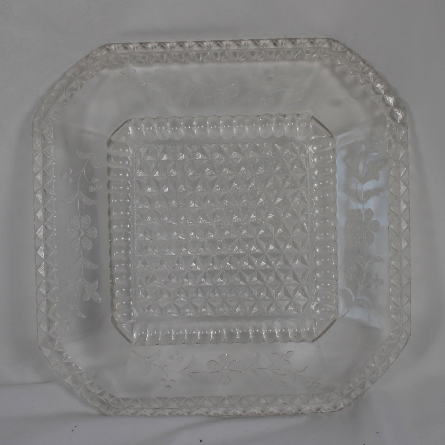Gold-Trimmed Pressed Glass Lidded Sugar Bowl with Matching Tray