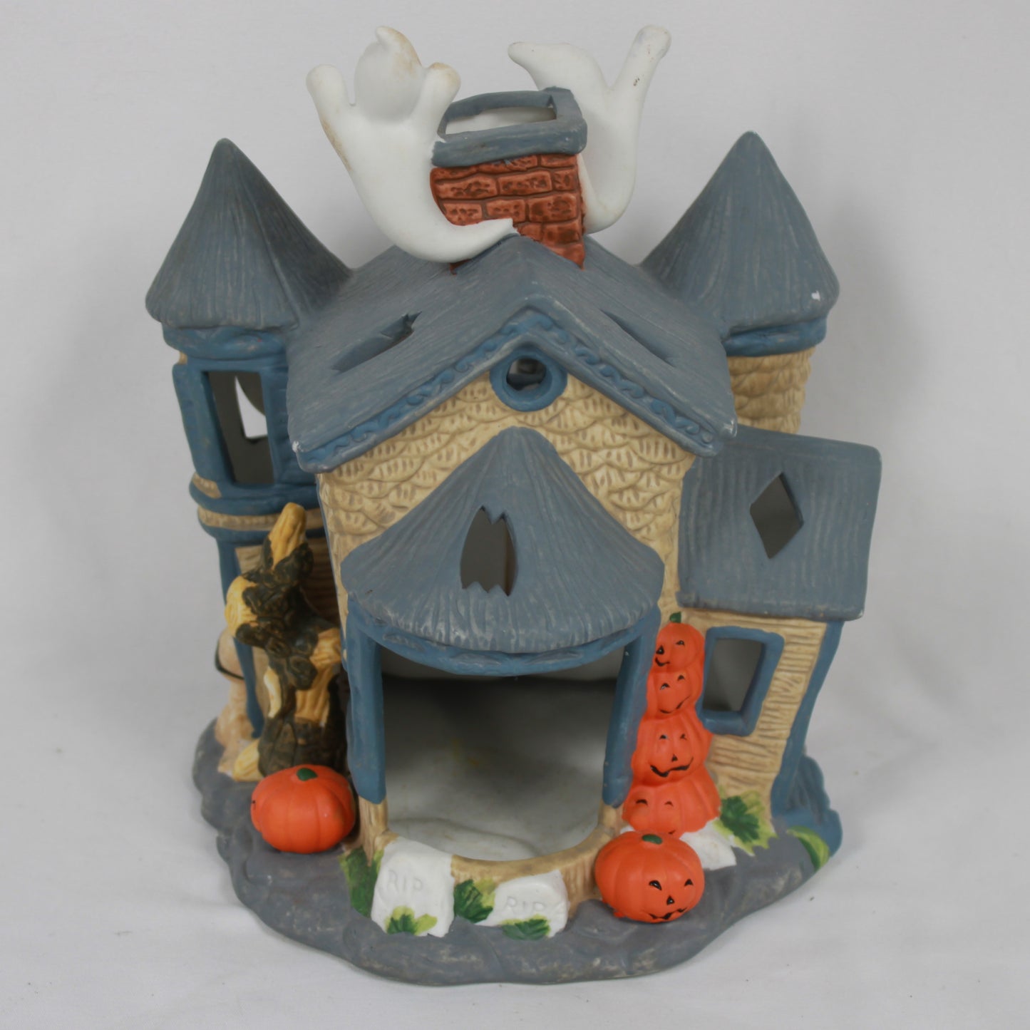 PartyLite Spooky Mansion Ceramic Votive Tealight Holder - Halloween Village Decor