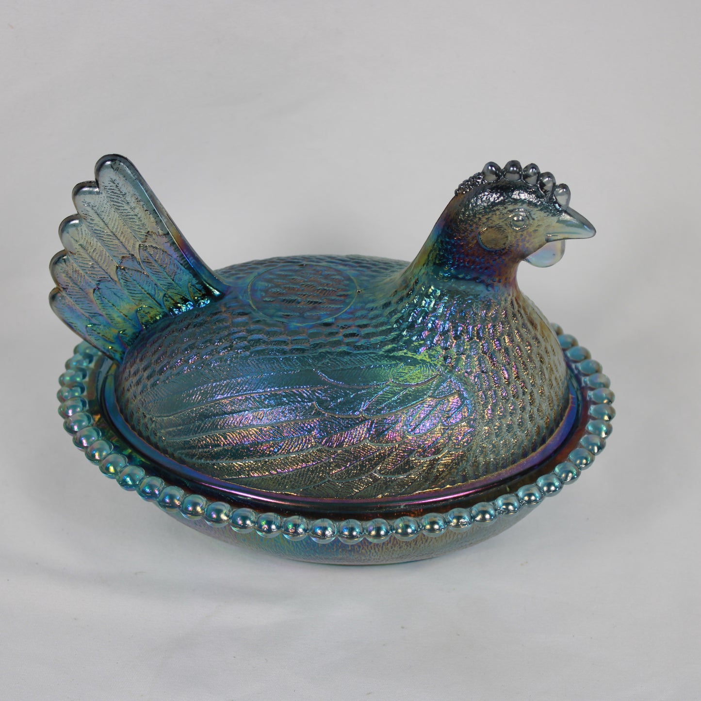 Indiana Glass Blue Carnival Hen on Nest Covered Dish