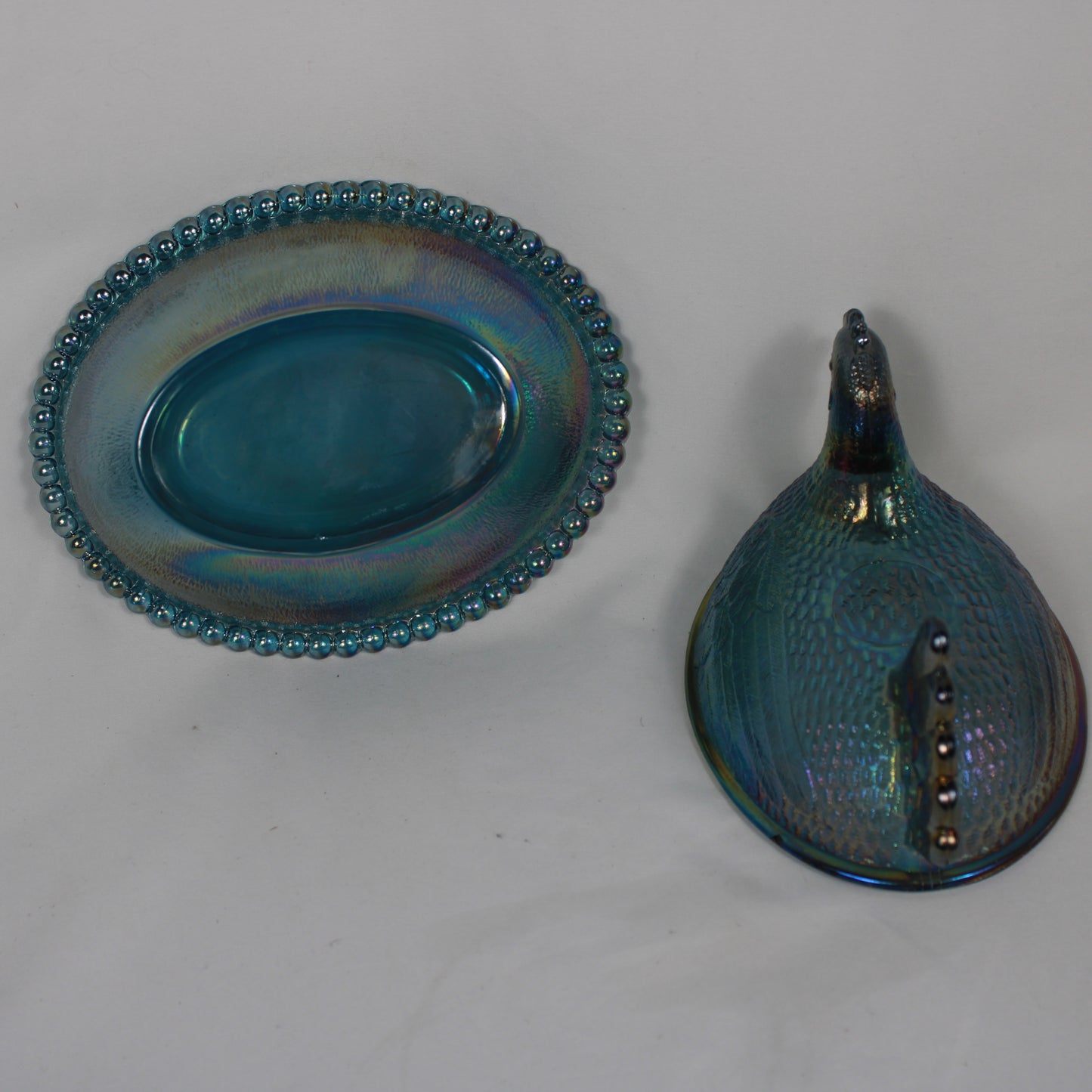 Indiana Glass Blue Carnival Hen on Nest Covered Dish