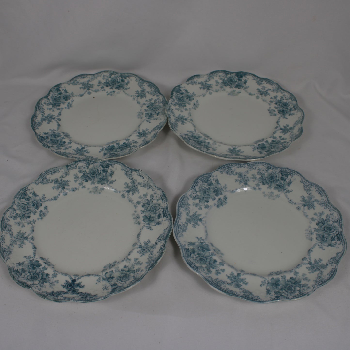Bishop & Stonier Bexley Flow Blue Plates - Set of 7 Scalloped Dinner and Bread Plates