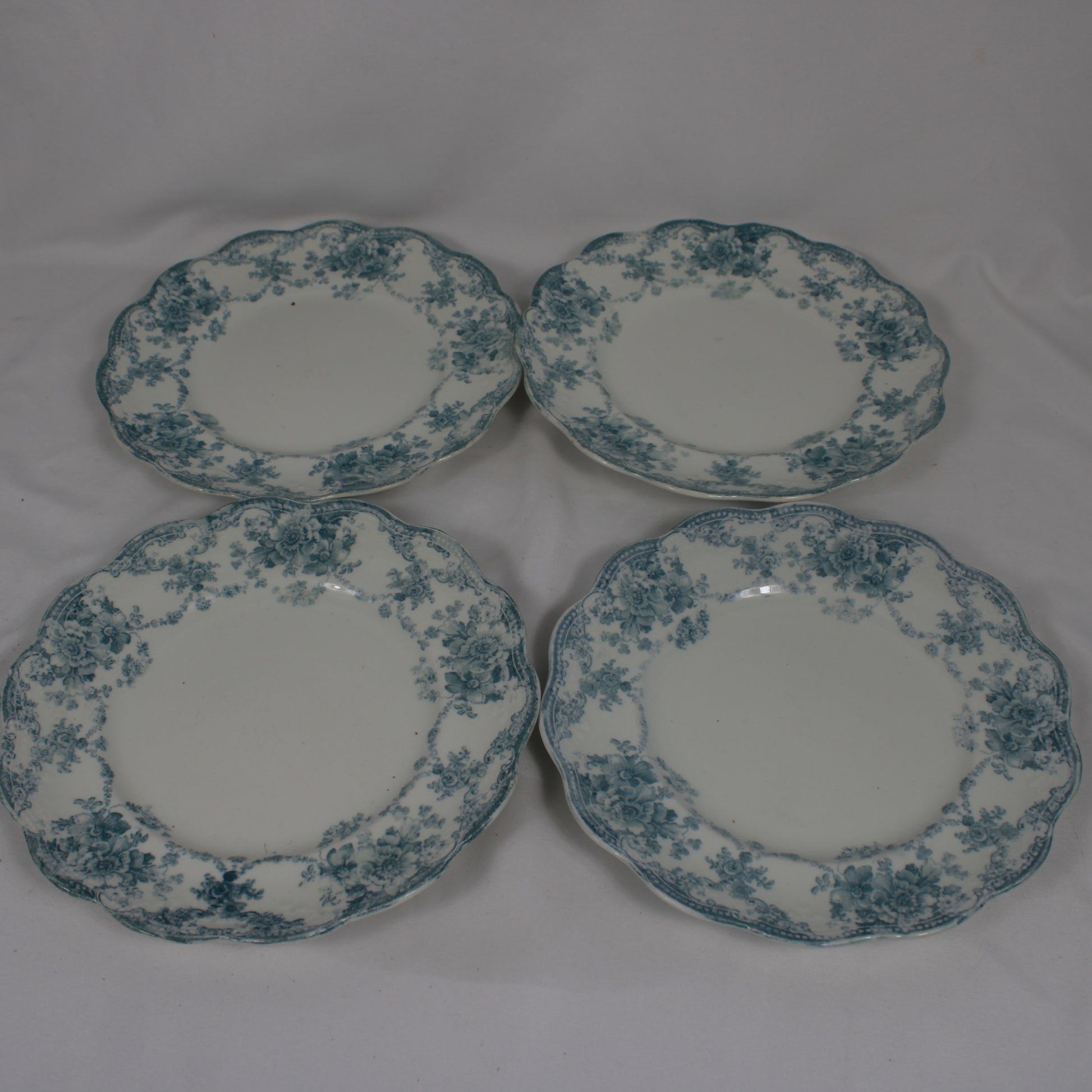 Bishop & Stonier Bexley Flow Blue Plates - Set of 7 Scalloped Dinner and Bread Plates
