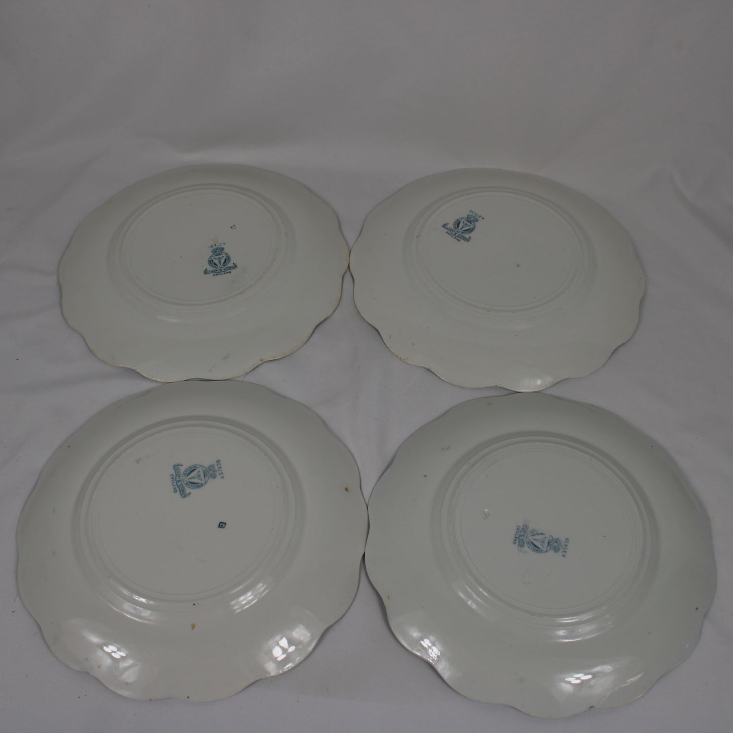 Bishop & Stonier Bexley Flow Blue Plates - Set of 7 Scalloped Dinner and Bread Plates