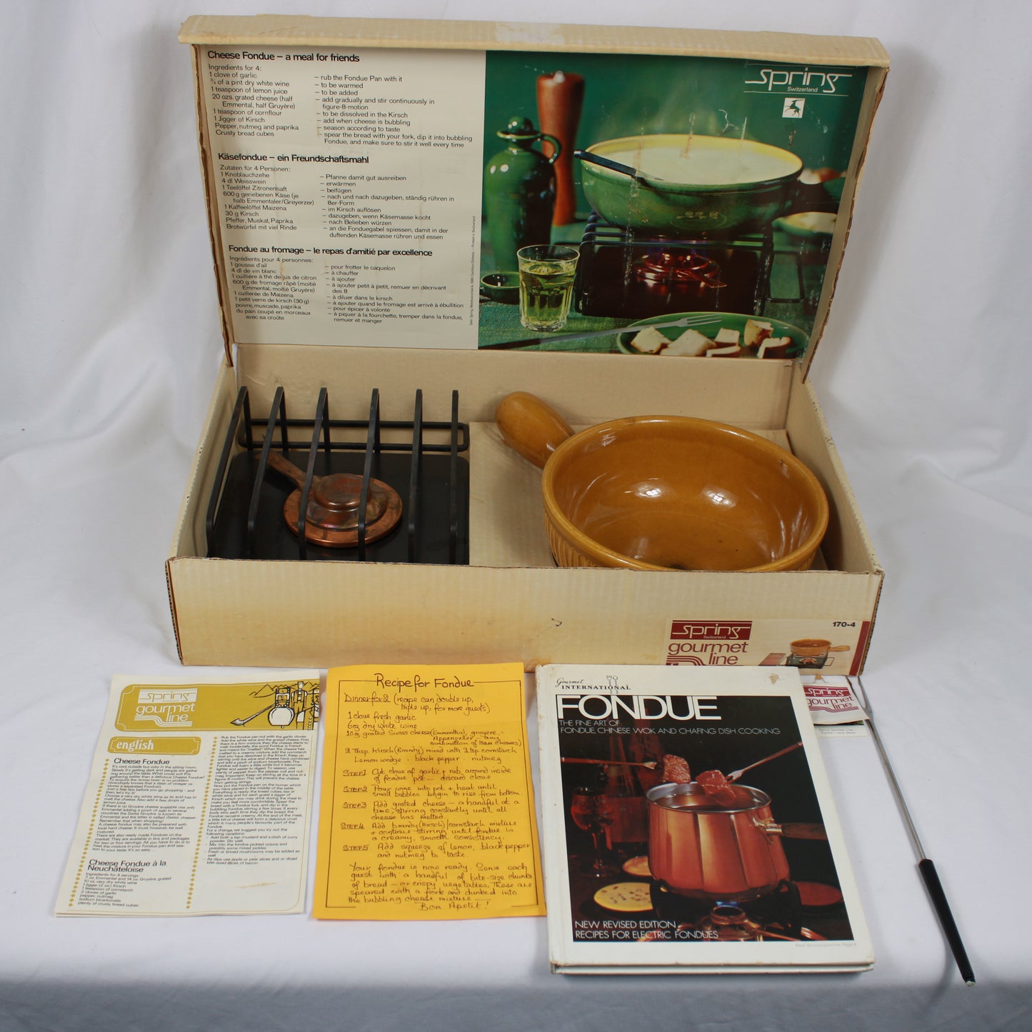 Spring Switzerland Gourmet Line Ceramic Cheese Fondue Set in Original Box