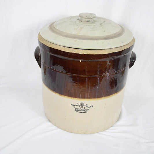 Crown 5 Gallon Two-Tone Stoneware Crock with Lid