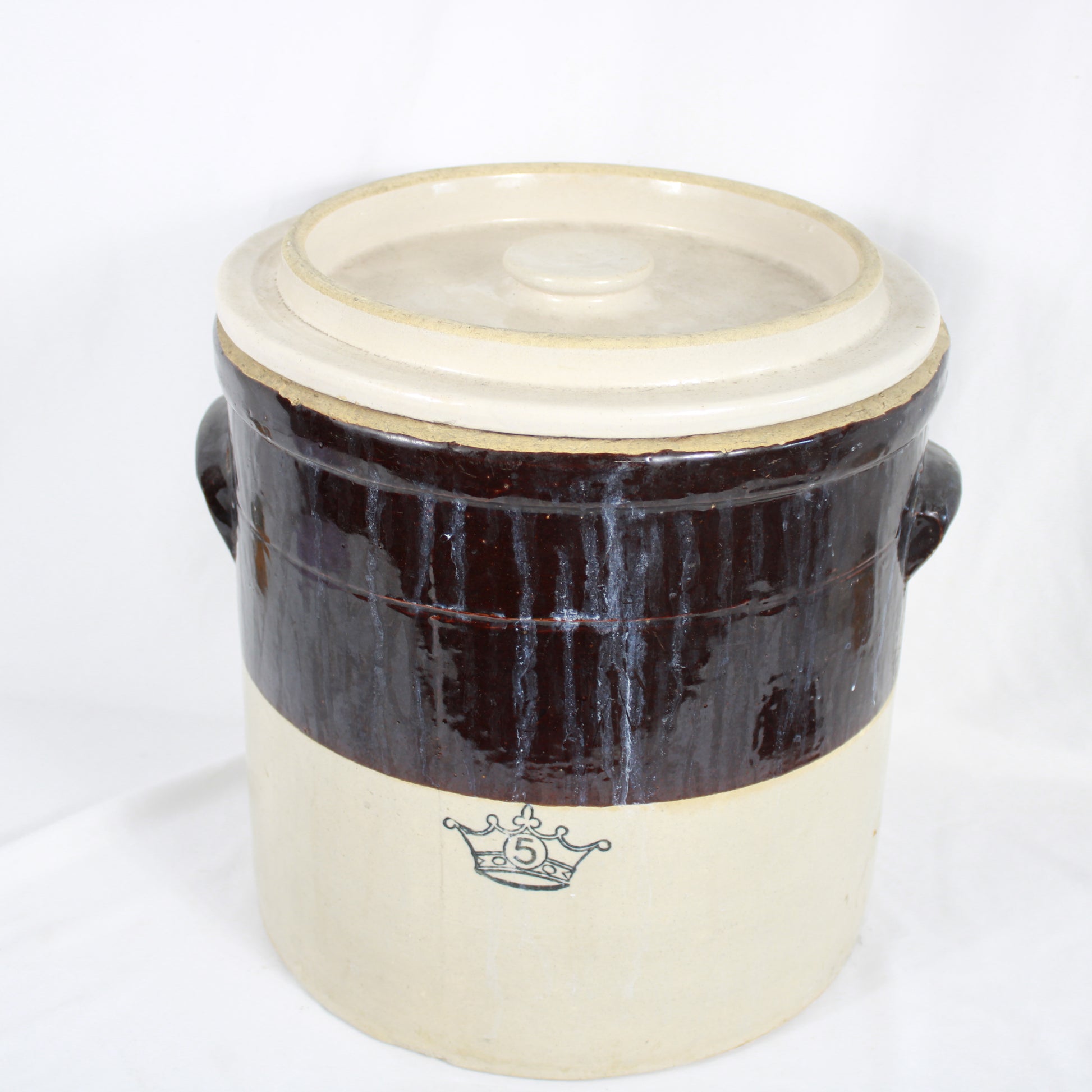 Crown 5 Gallon Two-Tone Stoneware Crock with Original Lid