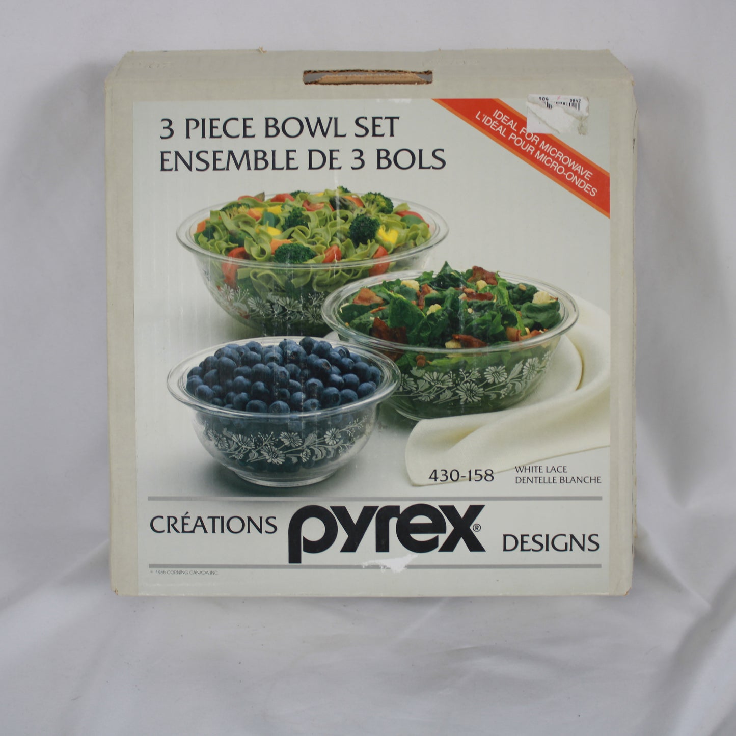 Pyrex White Lace Glass Nesting Bowl Set (3-Piece, In Box)