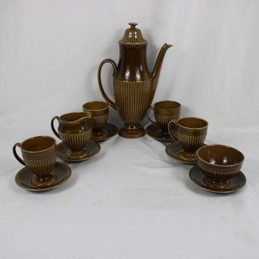 Carlton Ware English Pottery Brown Fluted Coffee Set - 12 Pieces