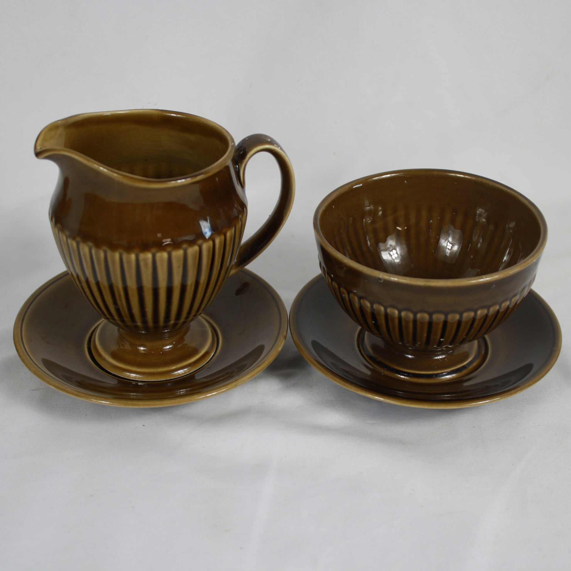 Carlton Ware English Pottery Brown Fluted Coffee Set - 12 Pieces