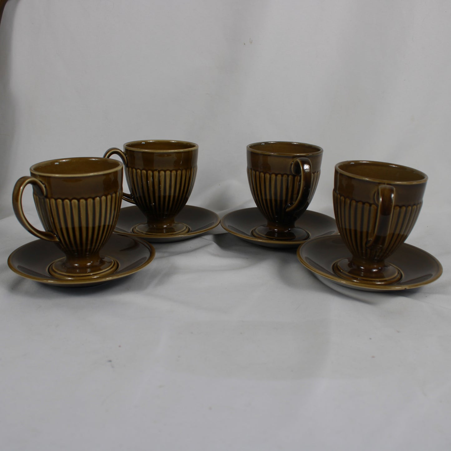 Carlton Ware English Pottery Brown Fluted Coffee Set - 12 Pieces