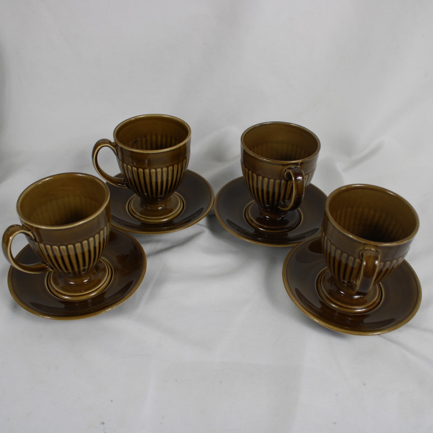 Carlton Ware English Pottery Brown Fluted Coffee Set - 12 Pieces