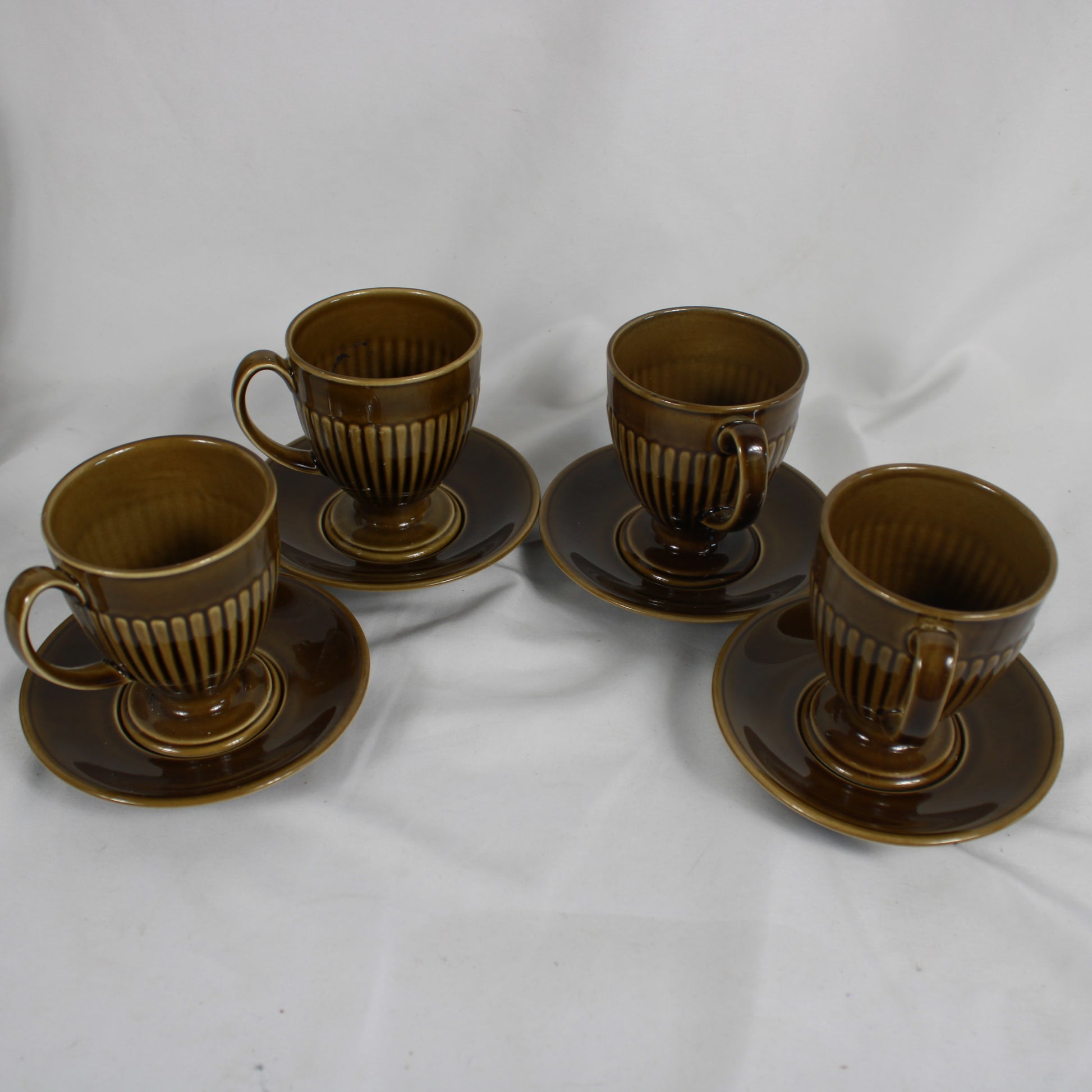 Carlton Ware English Pottery Brown Fluted Coffee Set - 12 Pieces