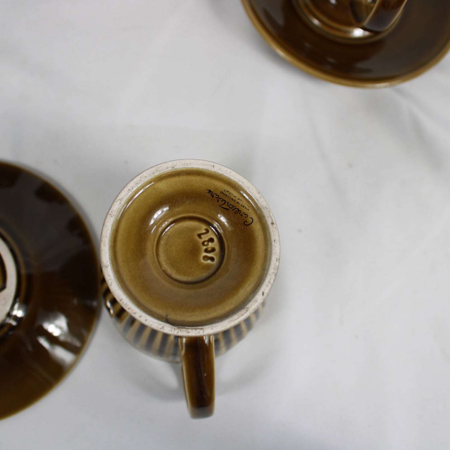 Carlton Ware English Pottery Brown Fluted Coffee Set - 12 Pieces