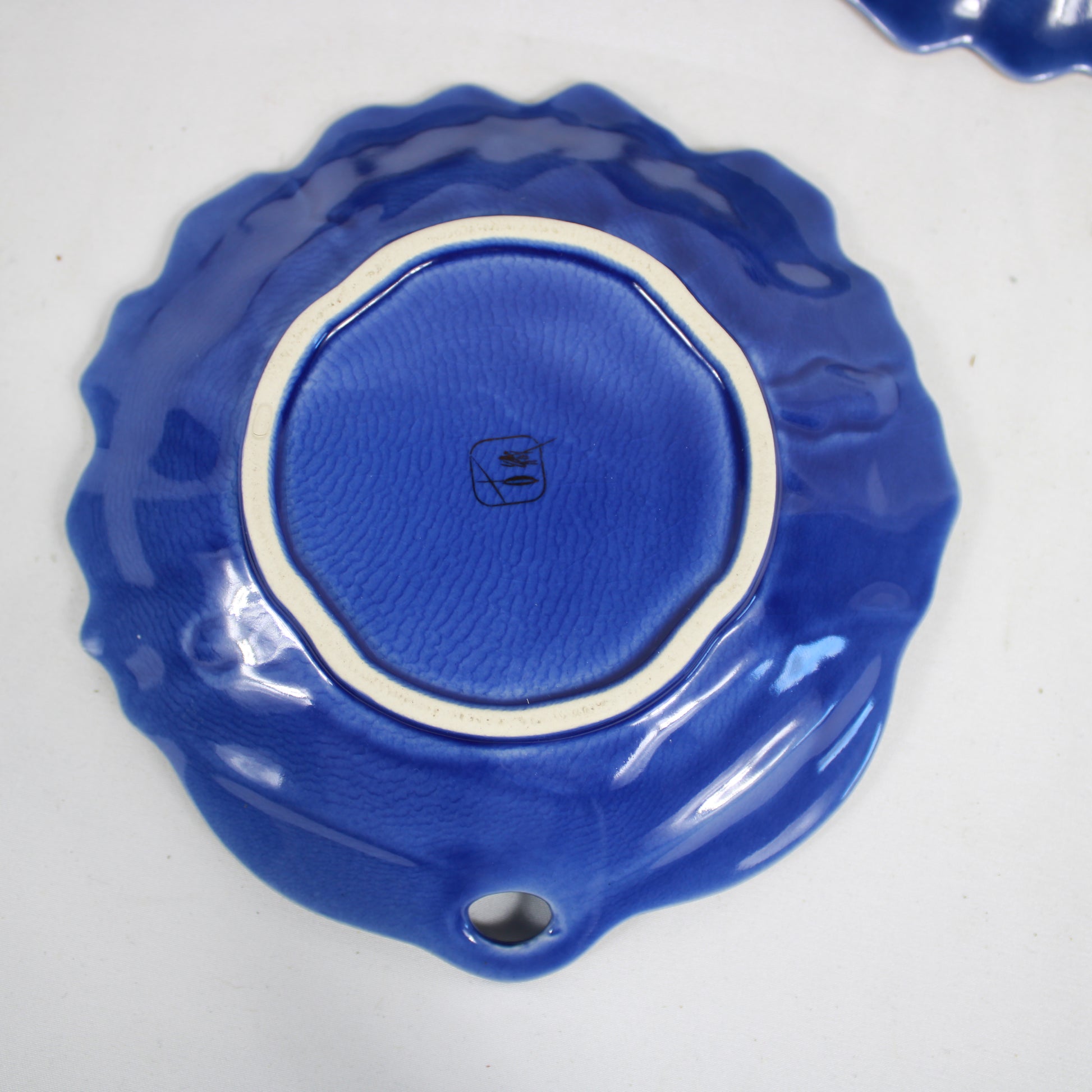 Cobalt Blue Molded Floral Ceramic Plates with Gold Trim - Set of 5