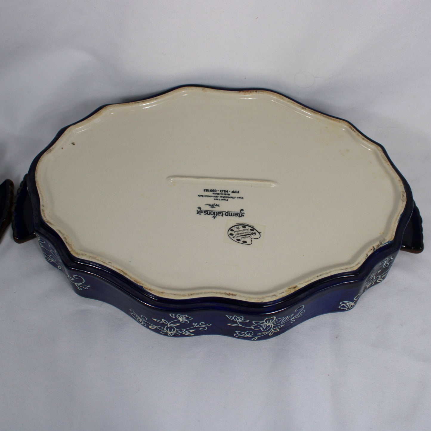 Temp-tations Floral Lace Blue Ceramic Casserole Dish and Platter Set