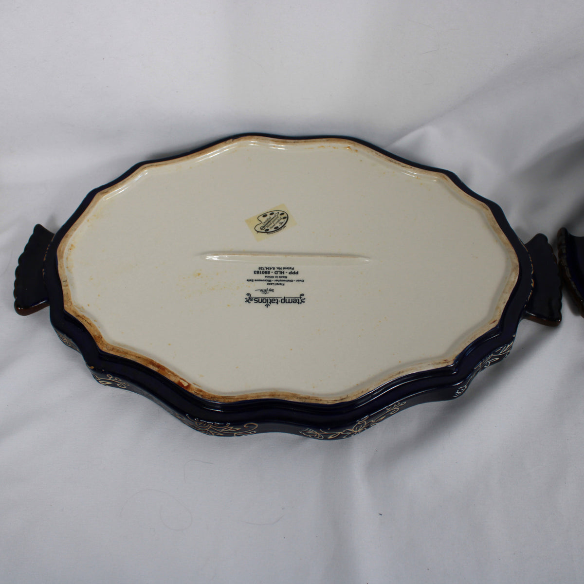 Temp-tations Floral Lace Blue Ceramic Casserole Dish and Platter Set