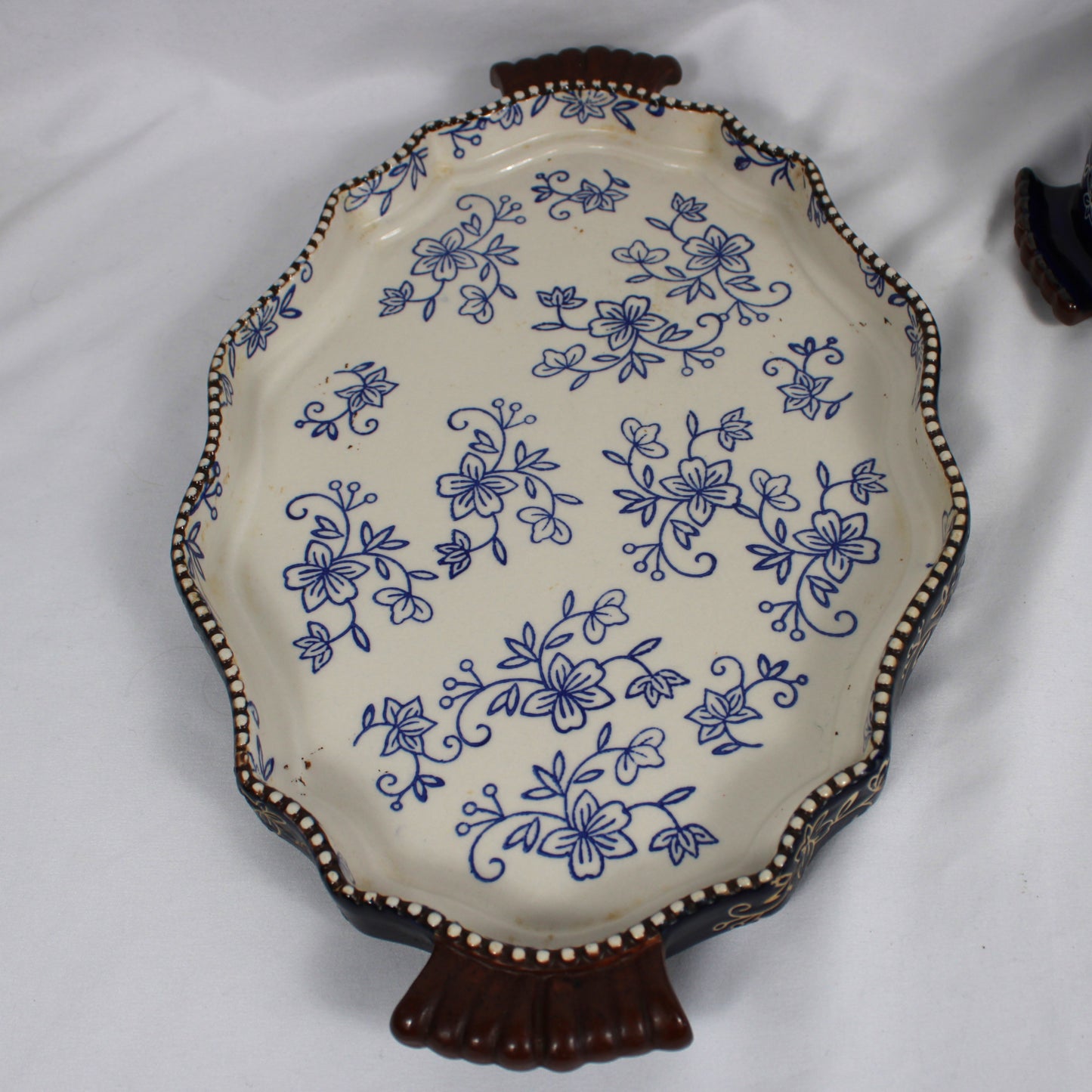 Temp-tations Floral Lace Blue Ceramic Casserole Dish and Platter Set