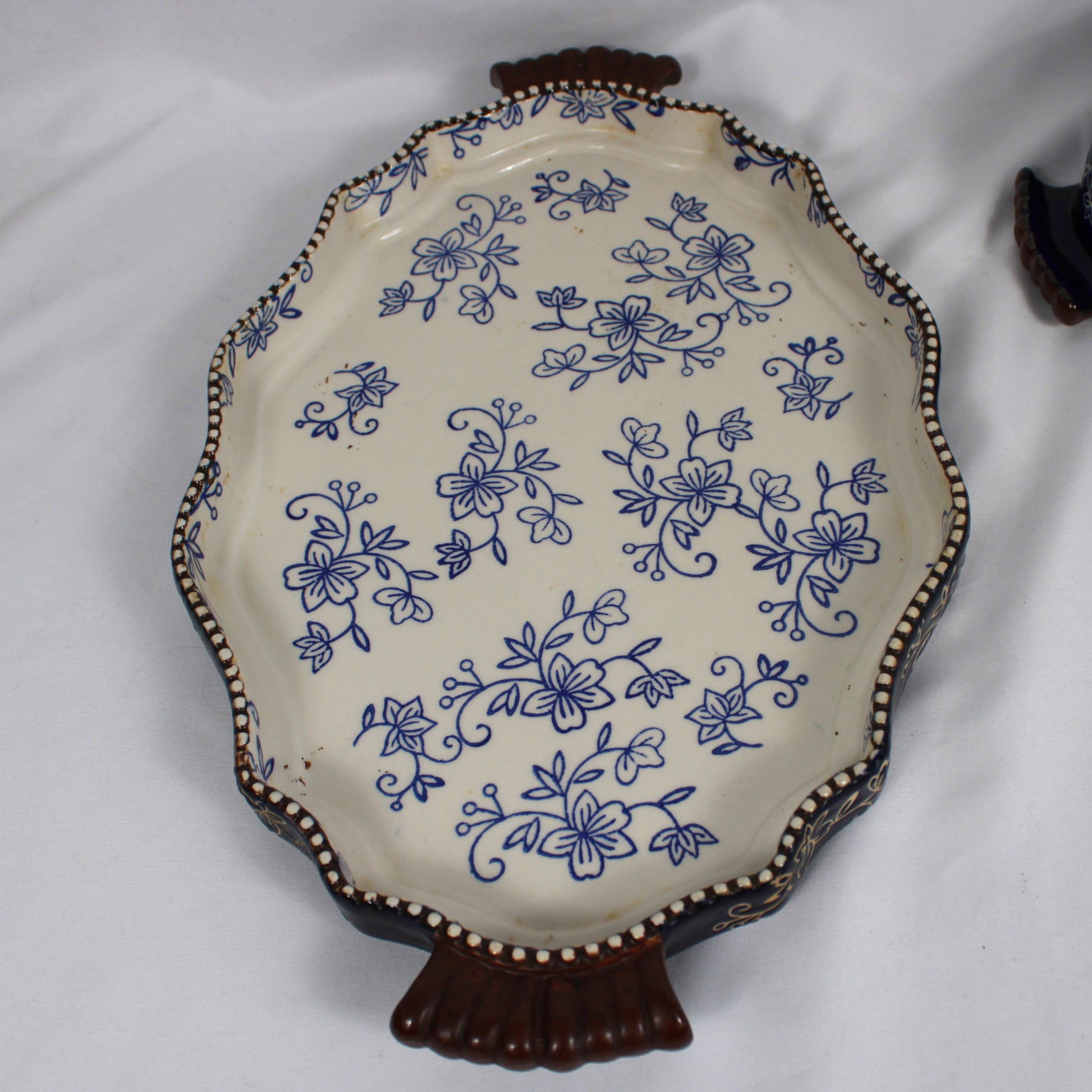 Temp-tations Floral Lace Blue Ceramic Casserole Dish and Platter Set