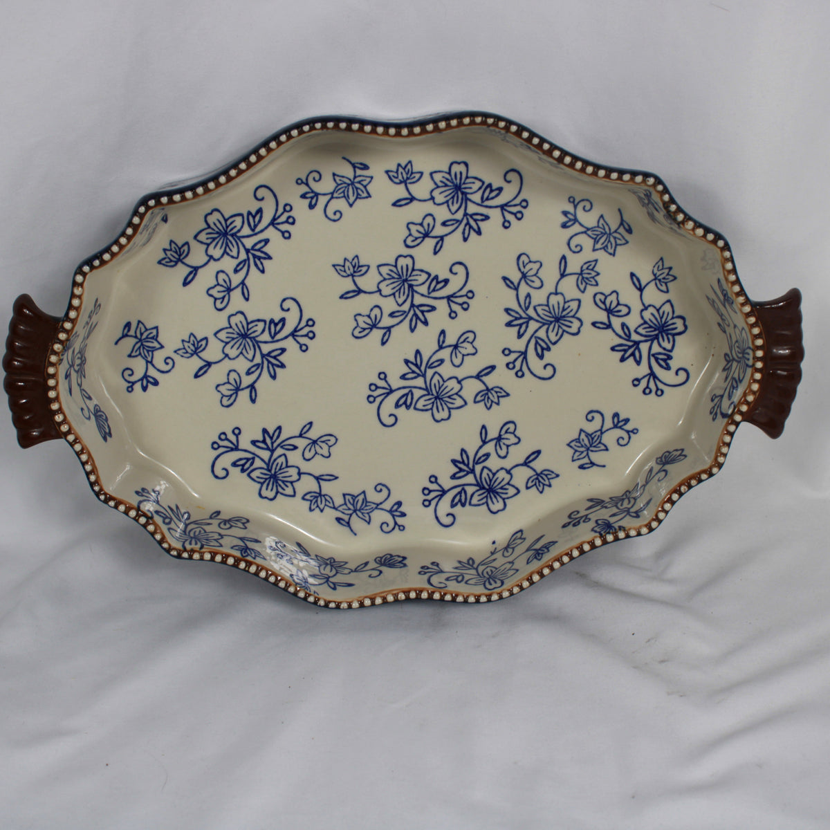 Temp-tations Floral Lace Blue Ceramic Casserole Dish and Platter Set