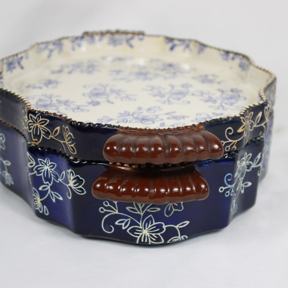 Temp-tations Floral Lace Blue Ceramic Casserole Dish and Platter Set