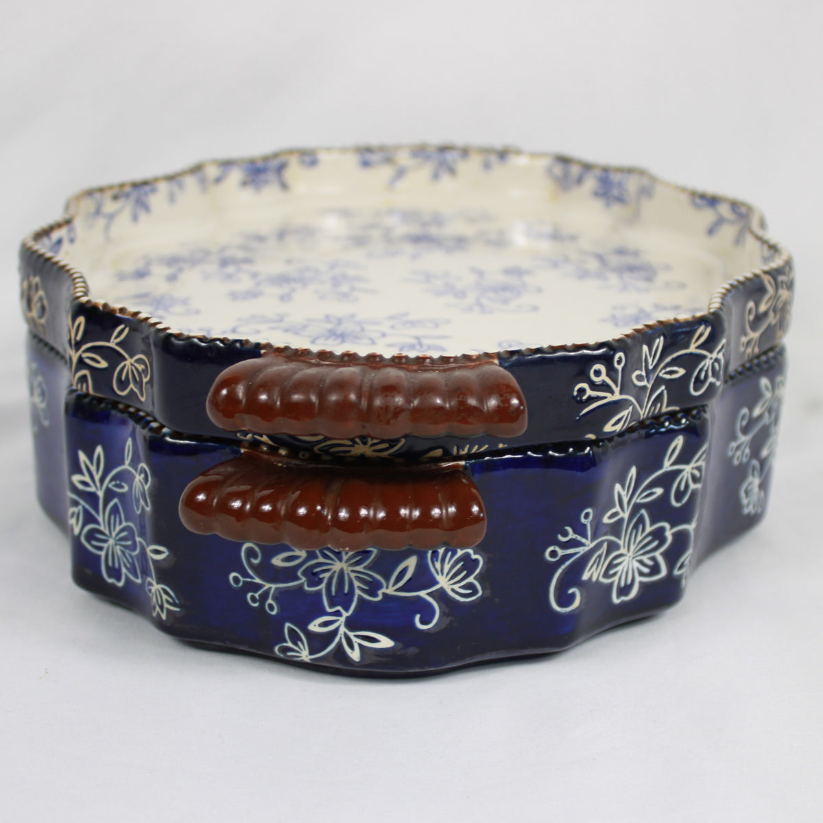 Temp-tations Floral Lace Blue Ceramic Casserole Dish and Platter Set