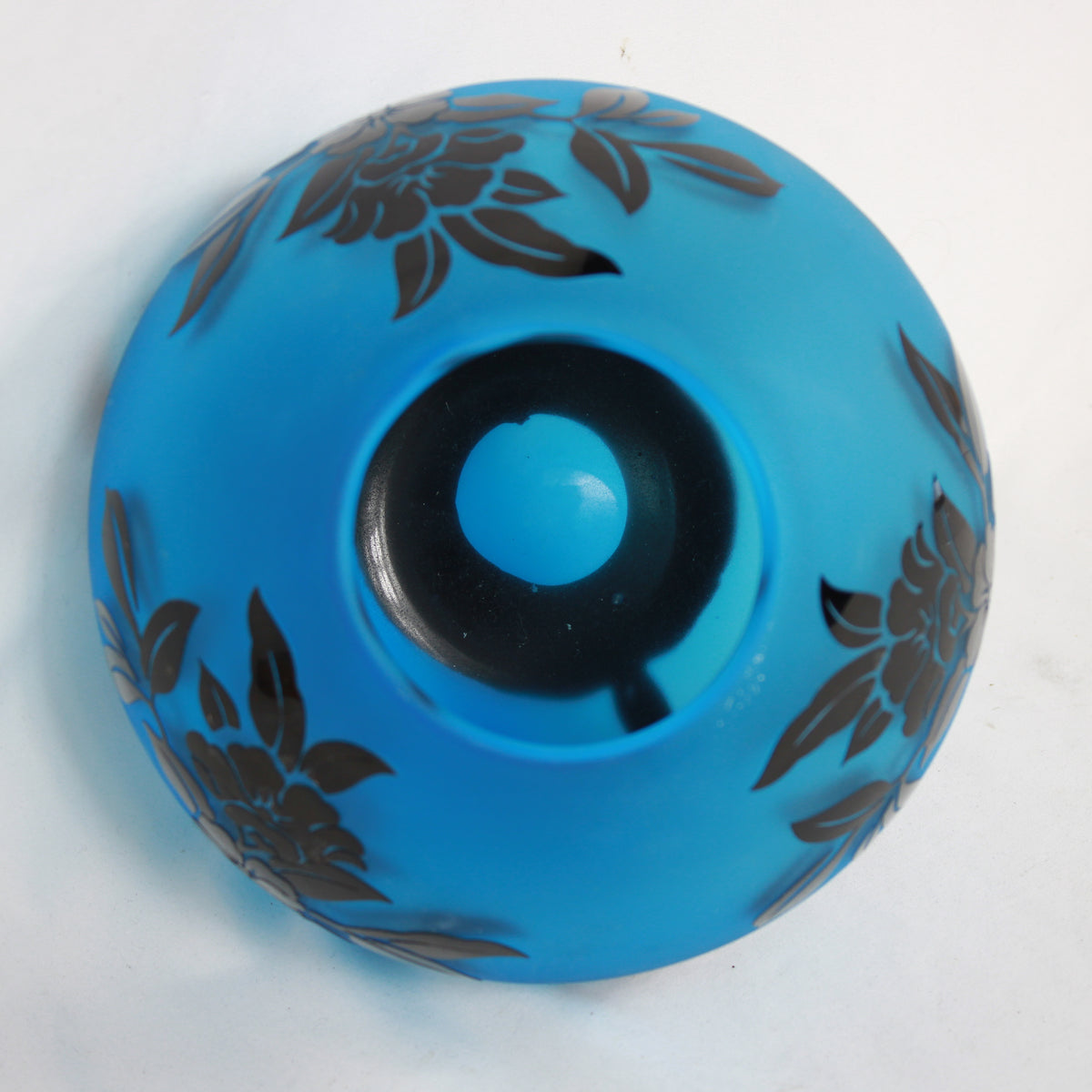 Deco Blue Frosted Cameo Art Glass Spherical Floral Bulb Vase
