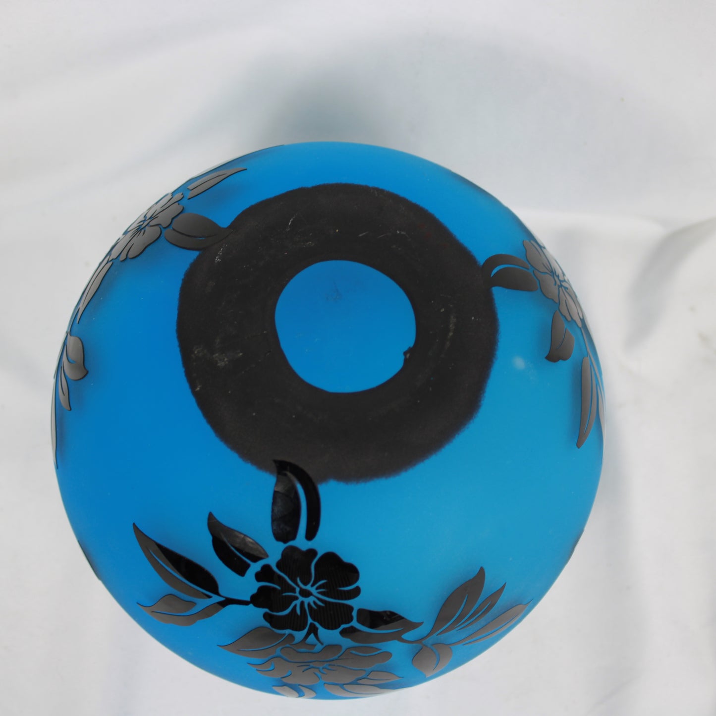 Deco Blue Frosted Cameo Art Glass Spherical Floral Bulb Vase