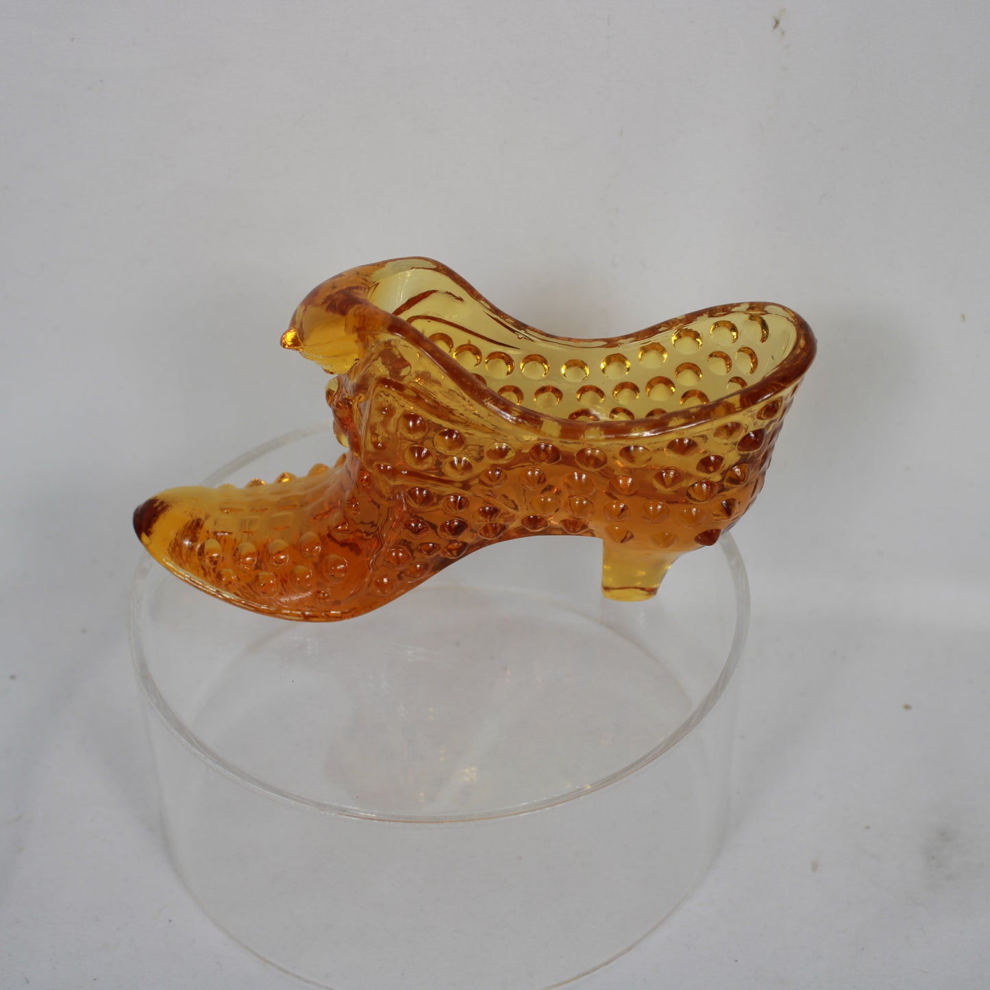 Vintage Amber Glass Hobnail Slipper Figurine
