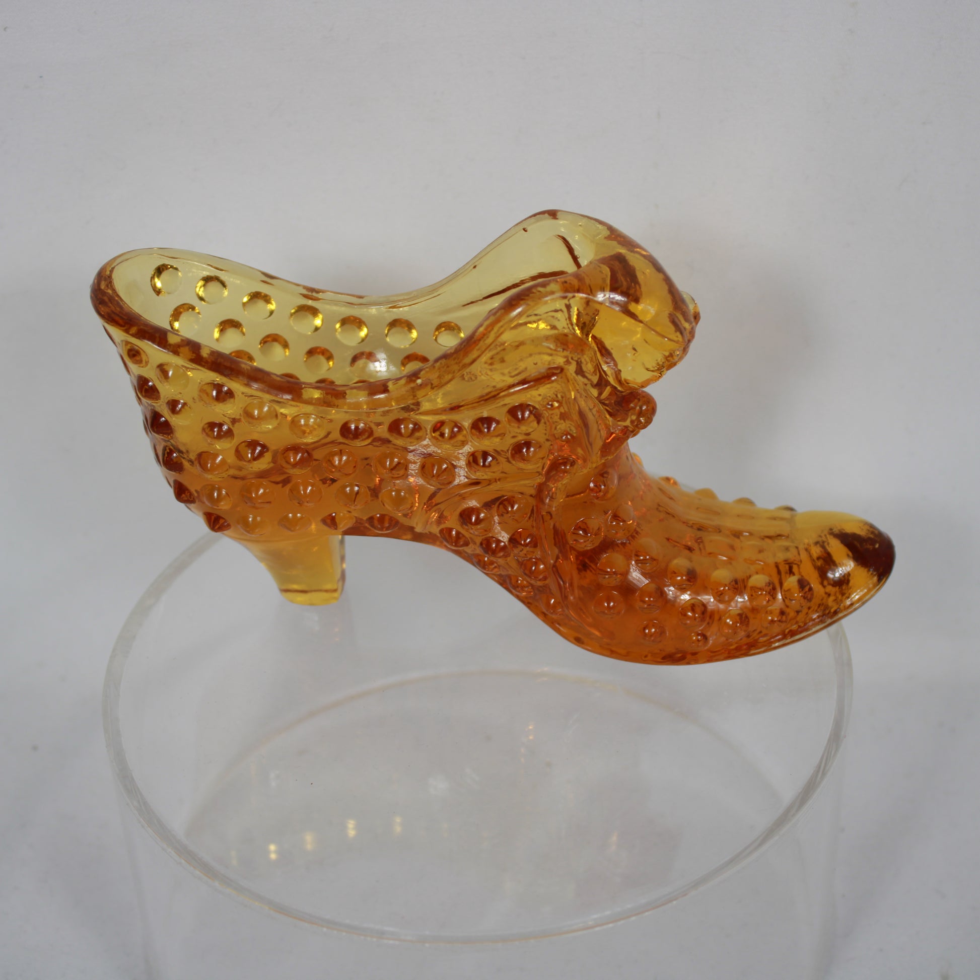 Vintage Amber Glass Hobnail Slipper Figurine