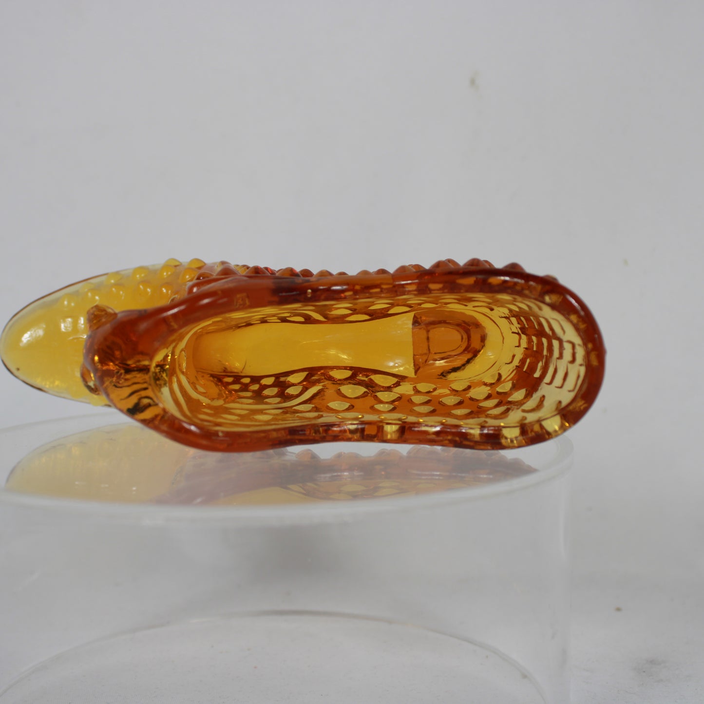 Vintage Amber Glass Hobnail Slipper Figurine