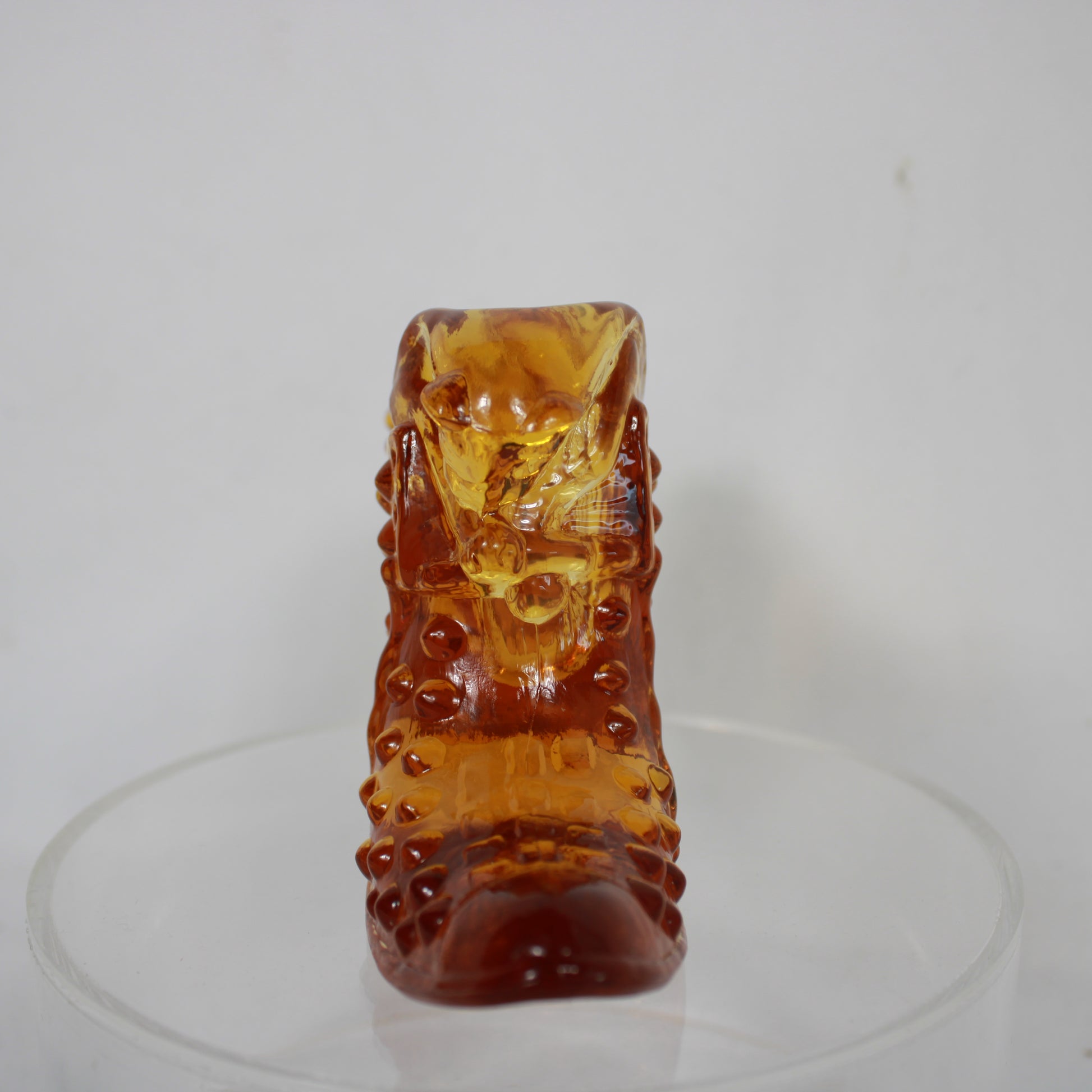 Vintage Amber Glass Hobnail Slipper Figurine