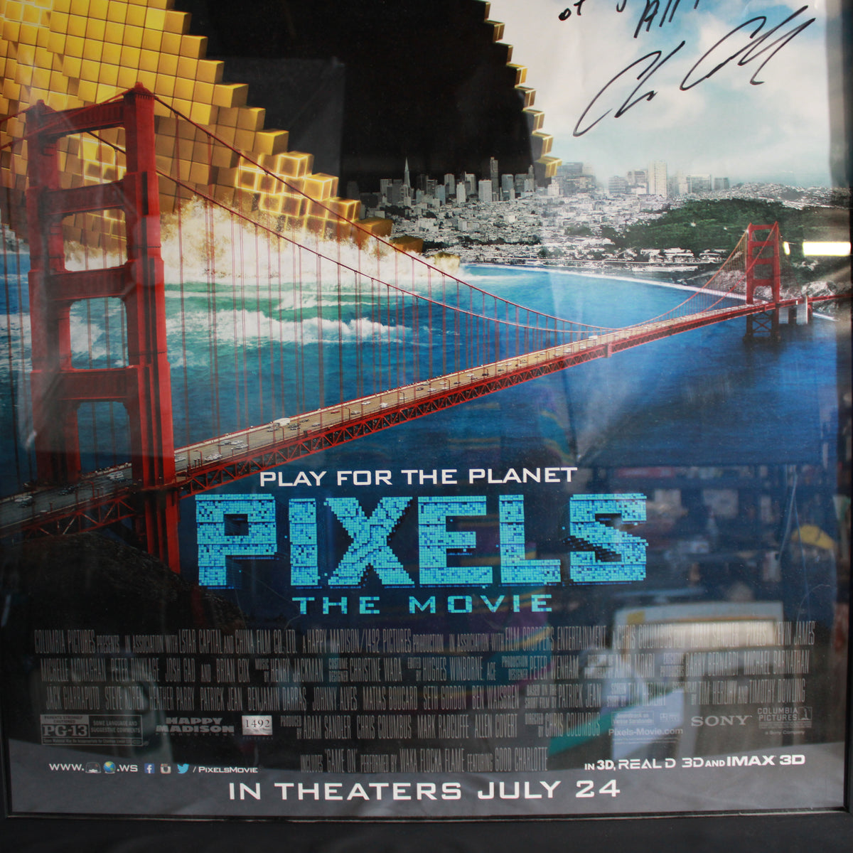 Framed Pixels Movie Poster Signed Director Chris Columbus Inscribed To Kye
