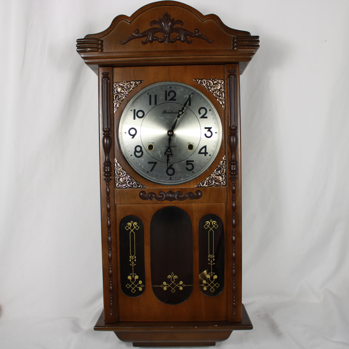 Brentwood 31-Day Key-Wind Wooden Wall Clock with Pendulum and Key