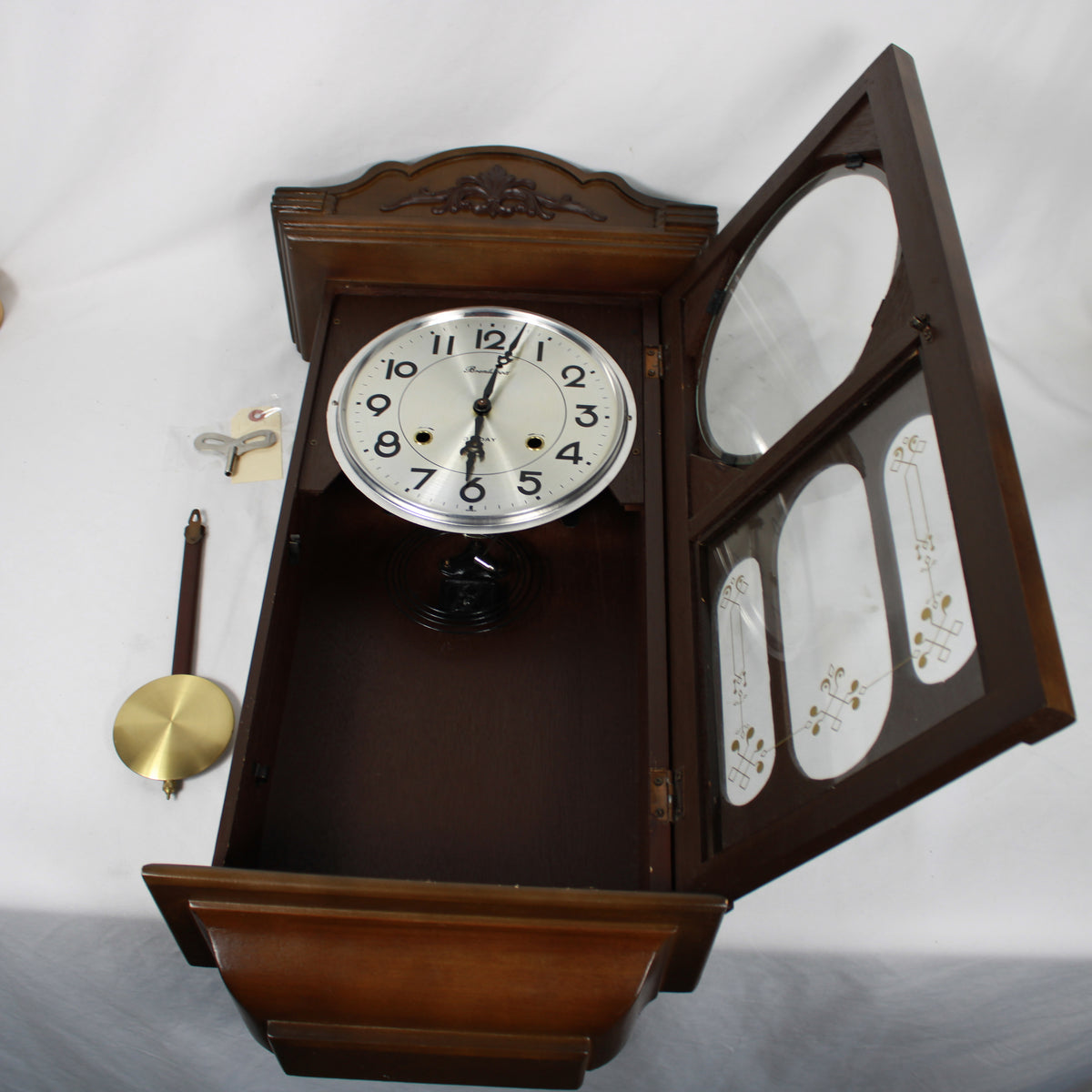Brentwood 31-Day Key-Wind Wooden Wall Clock with Pendulum and Key