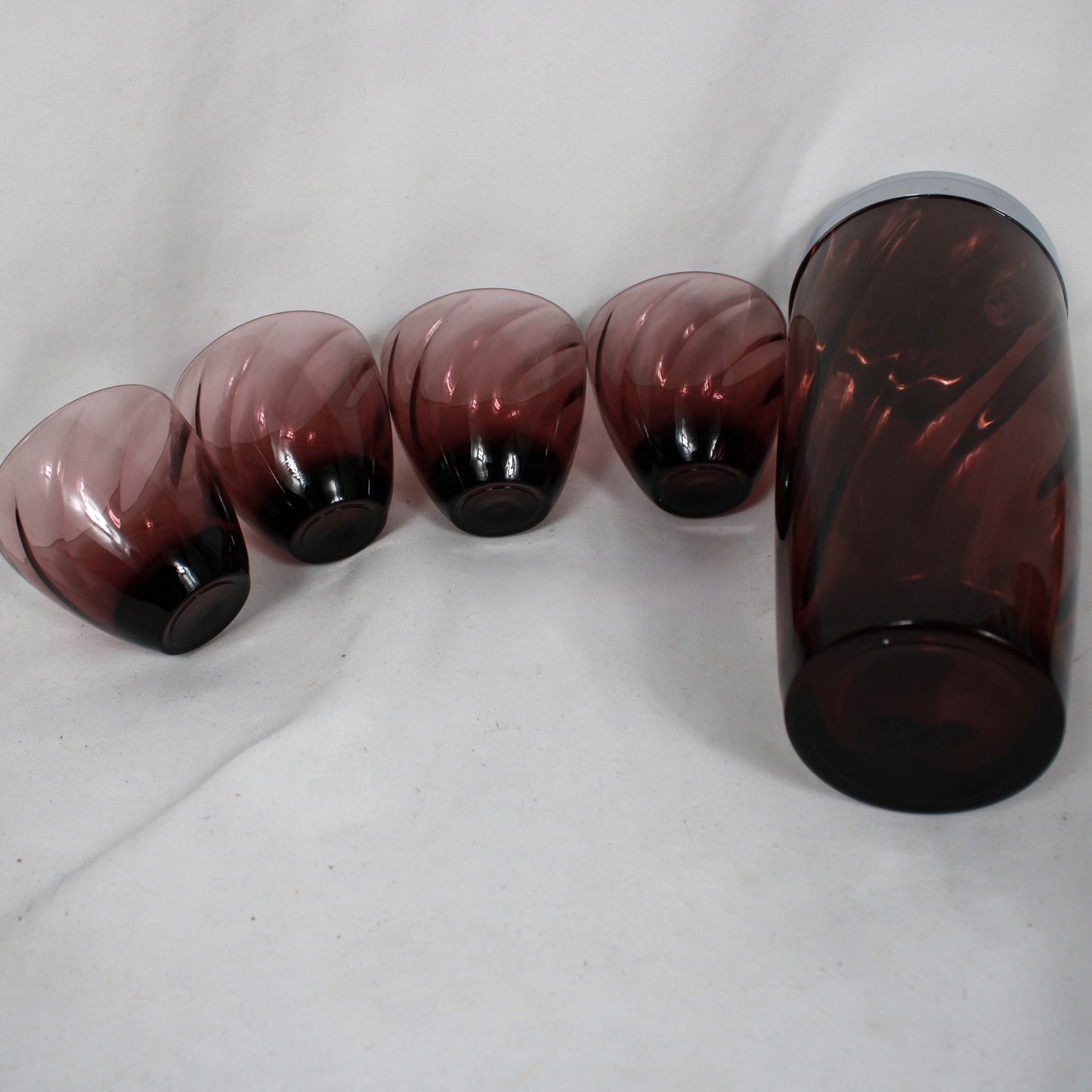 Amethyst Purple Swirl Glass Cocktail Shaker Set with 4 Matching Glasses