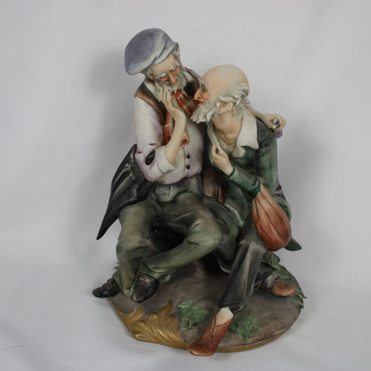 Italian Capodimonte Style Porcelain Figurine - Two Elderly Gentlemen / Friends
