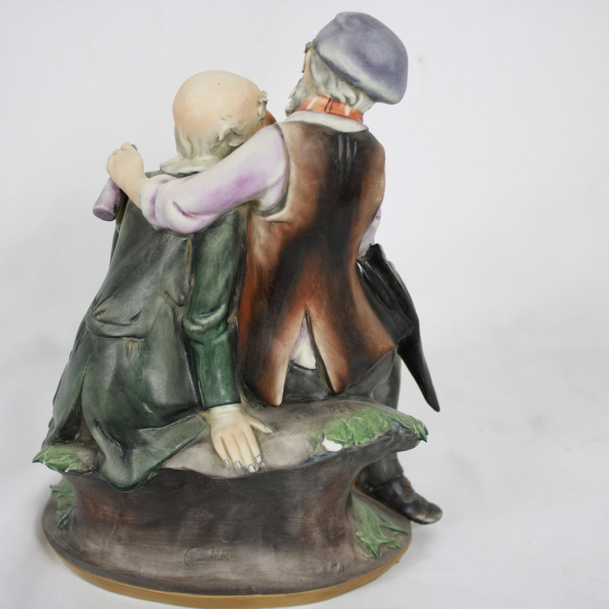 Italian Capodimonte Style Porcelain Figurine - Two Elderly Gentlemen / Friends