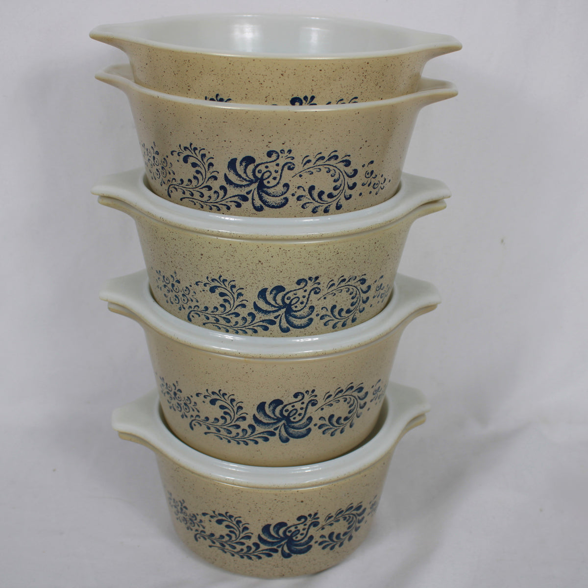 Pyrex Homestead Speckled Blue Floral Casserole Dishes with Lids - 8pc