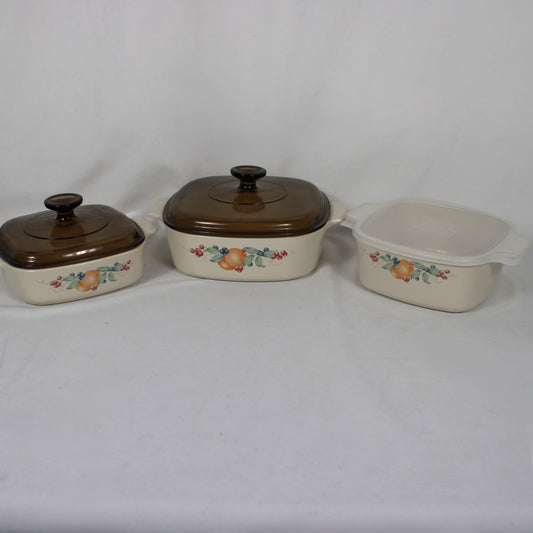 Corning Ware Peach Garland Casserole Set with Lids (6-Piece Set)
