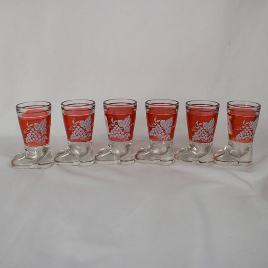 Red Glass Cowboy Boot Shot Glasses - Set of 6