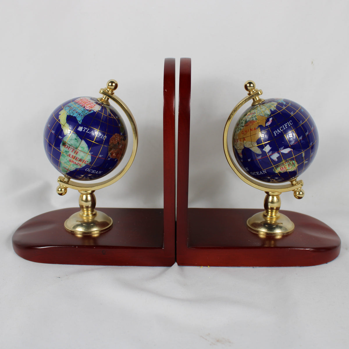 Inlay Globe Bookends with Brass Finish Hardware