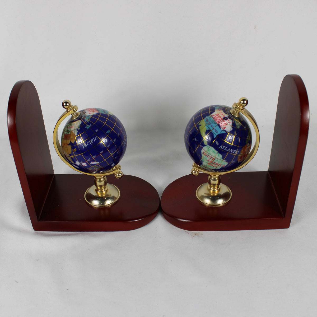Inlay Globe Bookends with Brass Finish Hardware