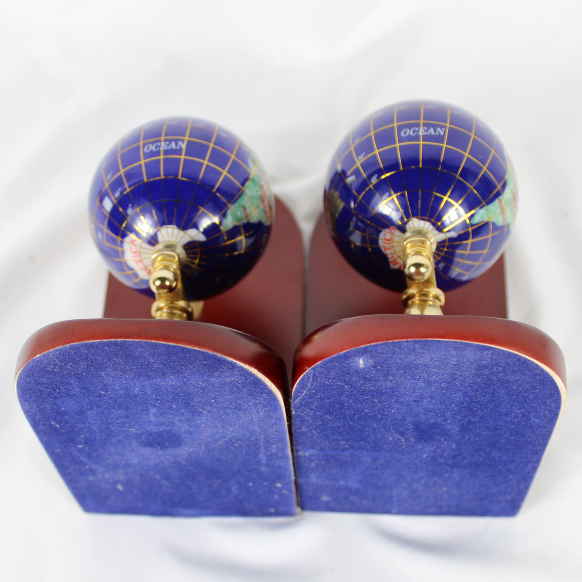 Inlay Globe Bookends with Brass Finish Hardware