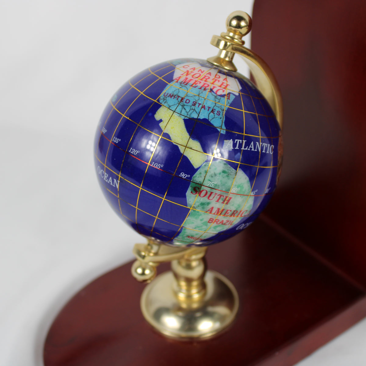 Inlay Globe Bookends with Brass Finish Hardware