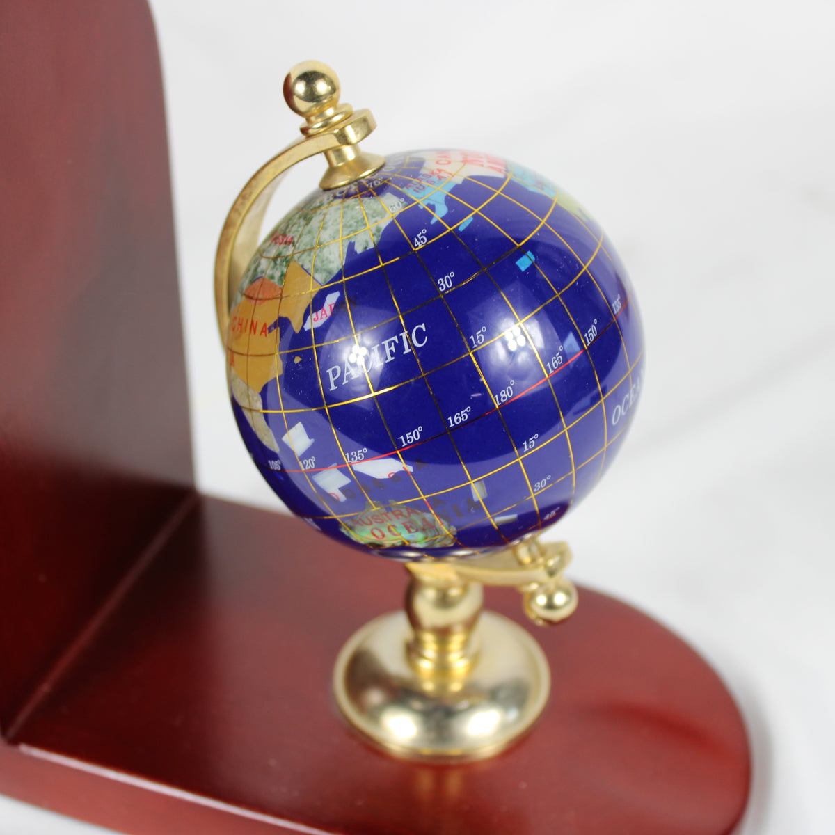 Inlay Globe Bookends with Brass Finish Hardware