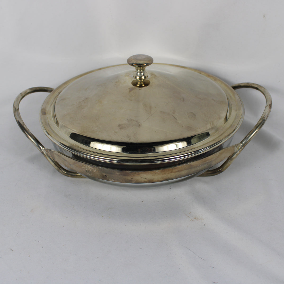 Marinex Glass Round Roaster with Electroplated Steel Caddy and Lid