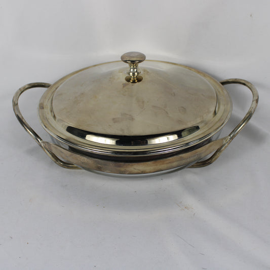 Marinex Glass Round Roaster with Electroplated Steel Caddy and Lid