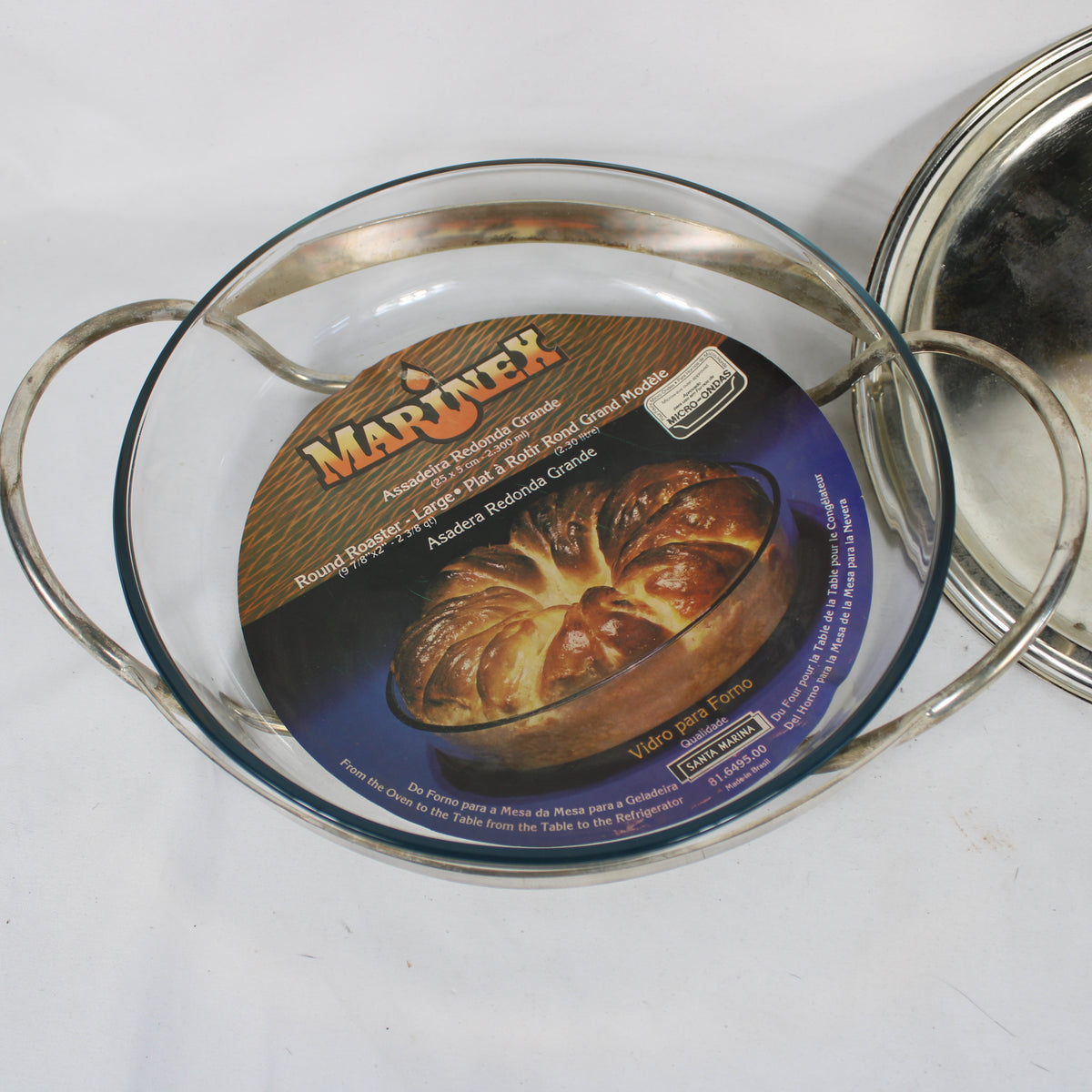 Marinex Glass Round Roaster with Electroplated Steel Caddy and Lid