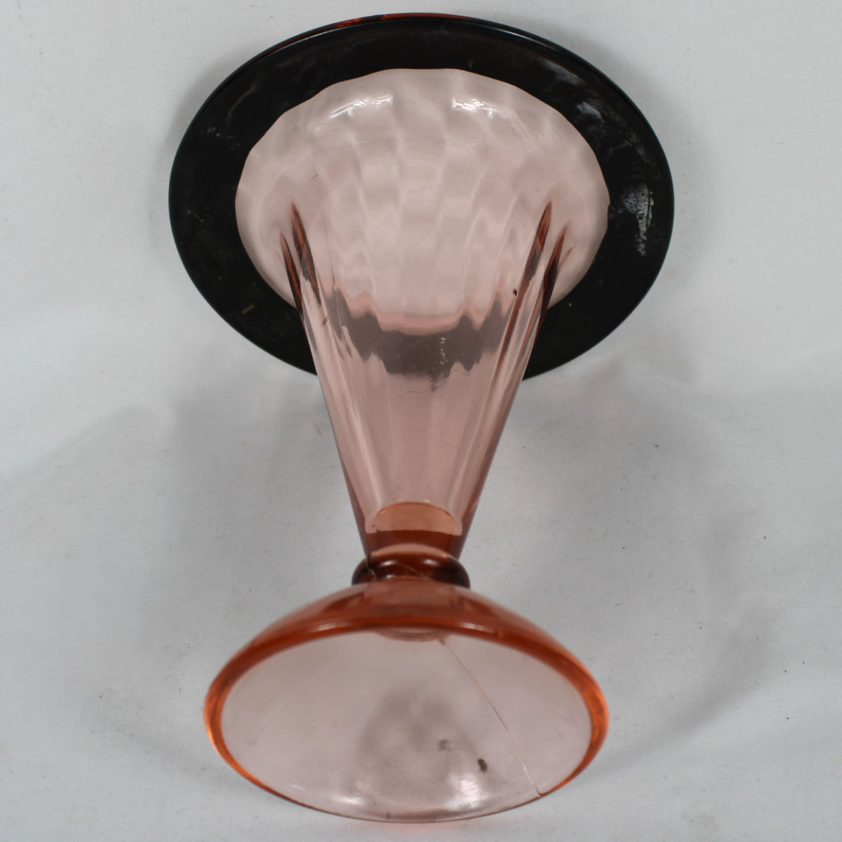 Pink Glass Trumpet Vase with Black & Gold Floral Stenciled Rim